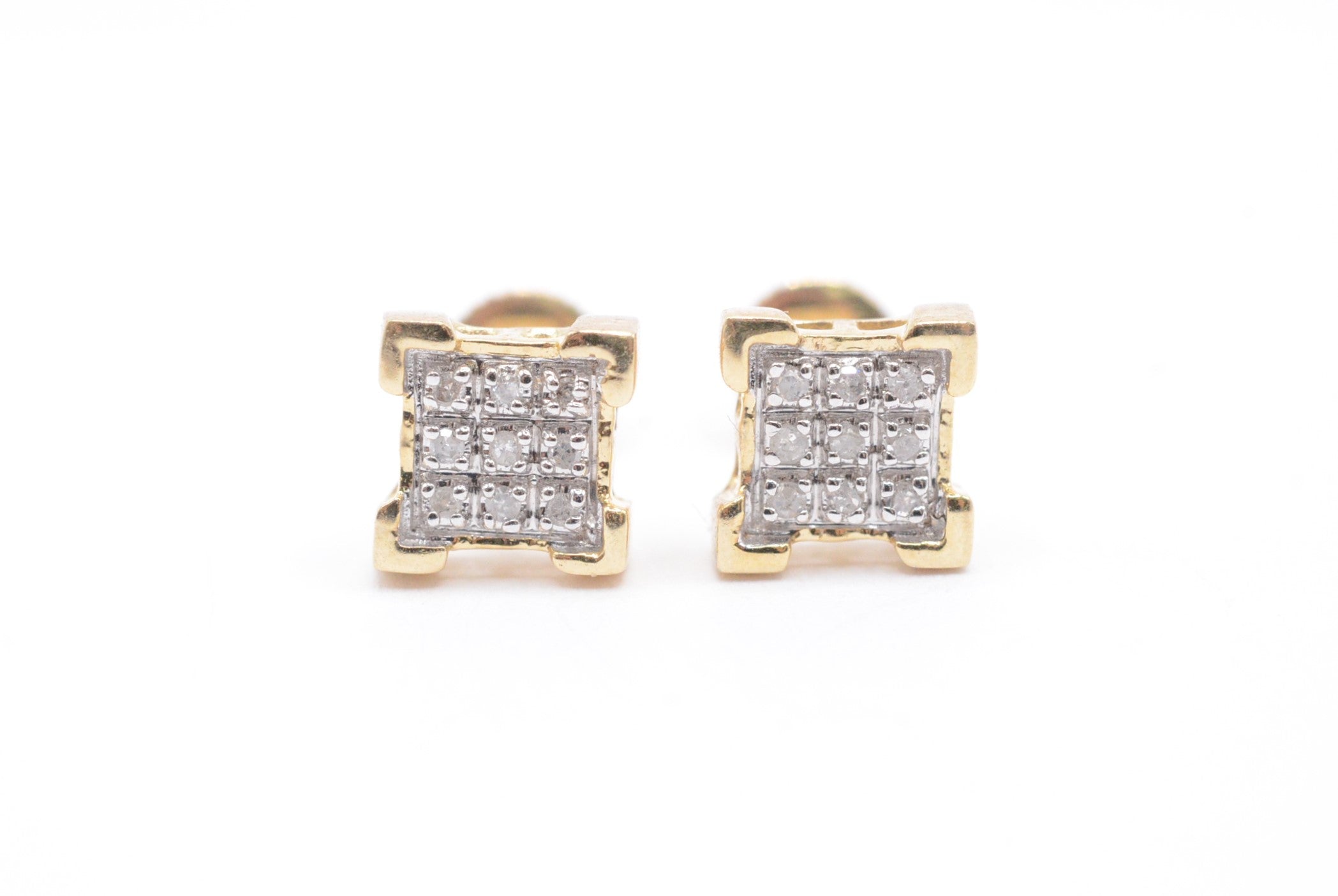 Rectangular Diamond Cluster Stud Earrings