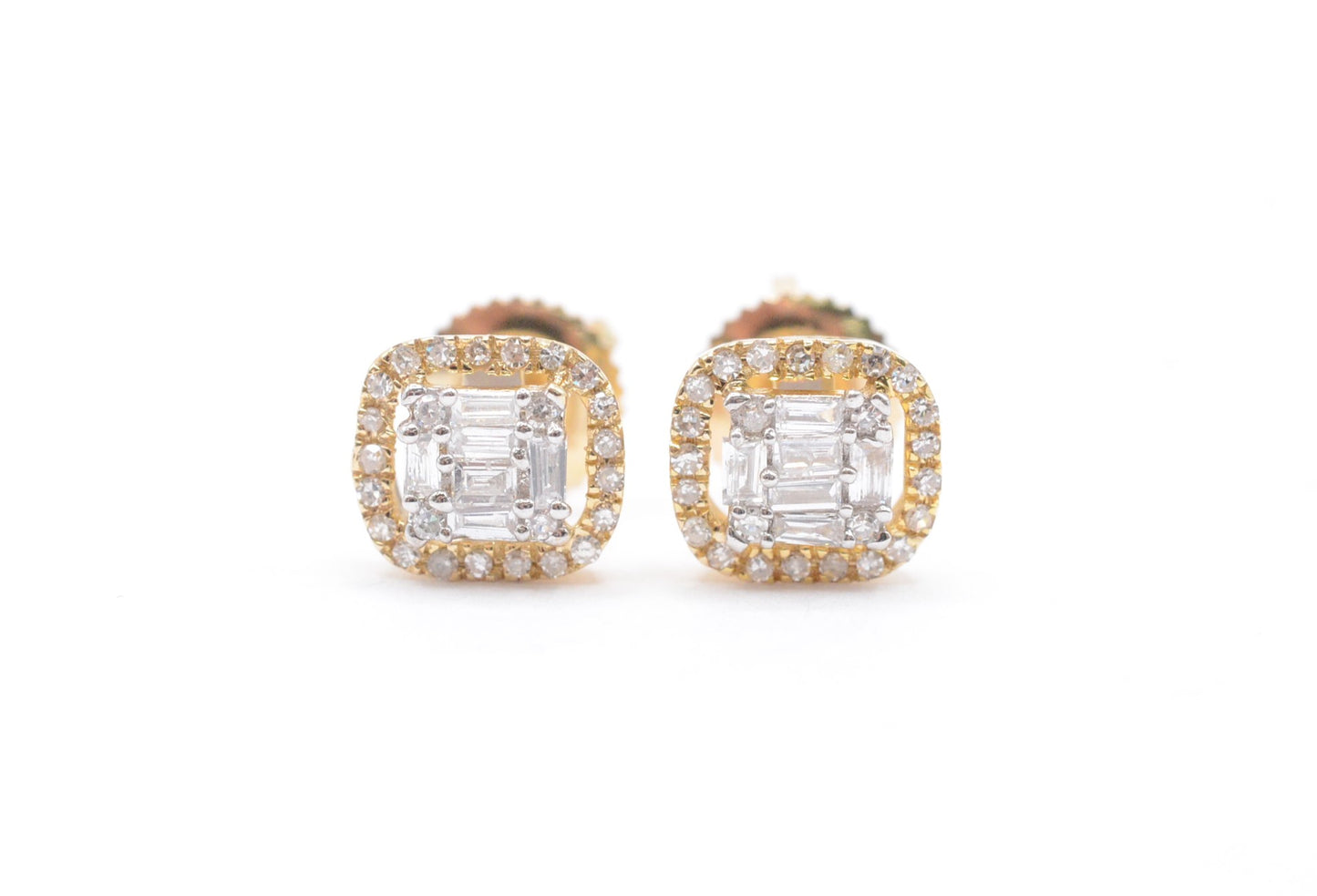 0.30 cttw Baguette Diamond Stud Earrings 10K Yellow Gold Cluster Studs