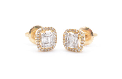 0.30 cttw Baguette Diamond Stud Earrings 10K Yellow Gold Cluster Studs