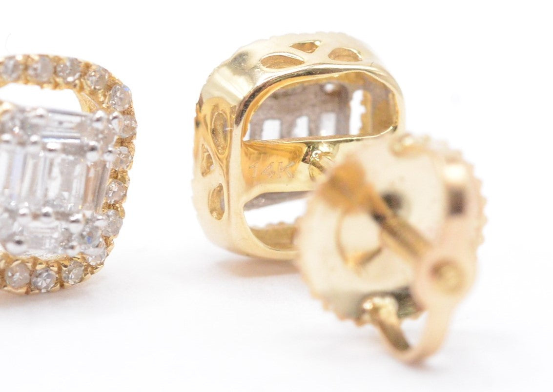 0.30 cttw Baguette Diamond Stud Earrings 10K Yellow Gold Cluster Studs