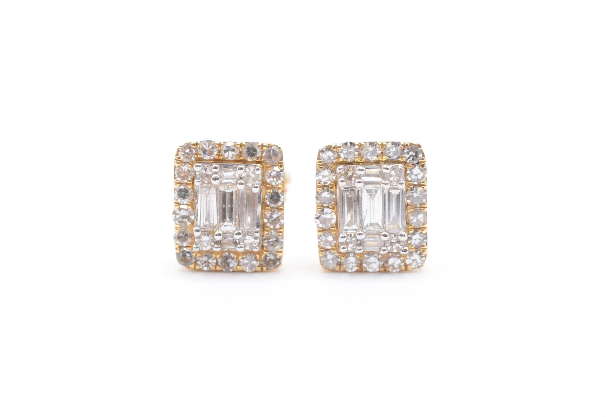 0.50 cttw Baguette Diamond Stud Earrings 10K Yellow Gold Cluster Studs