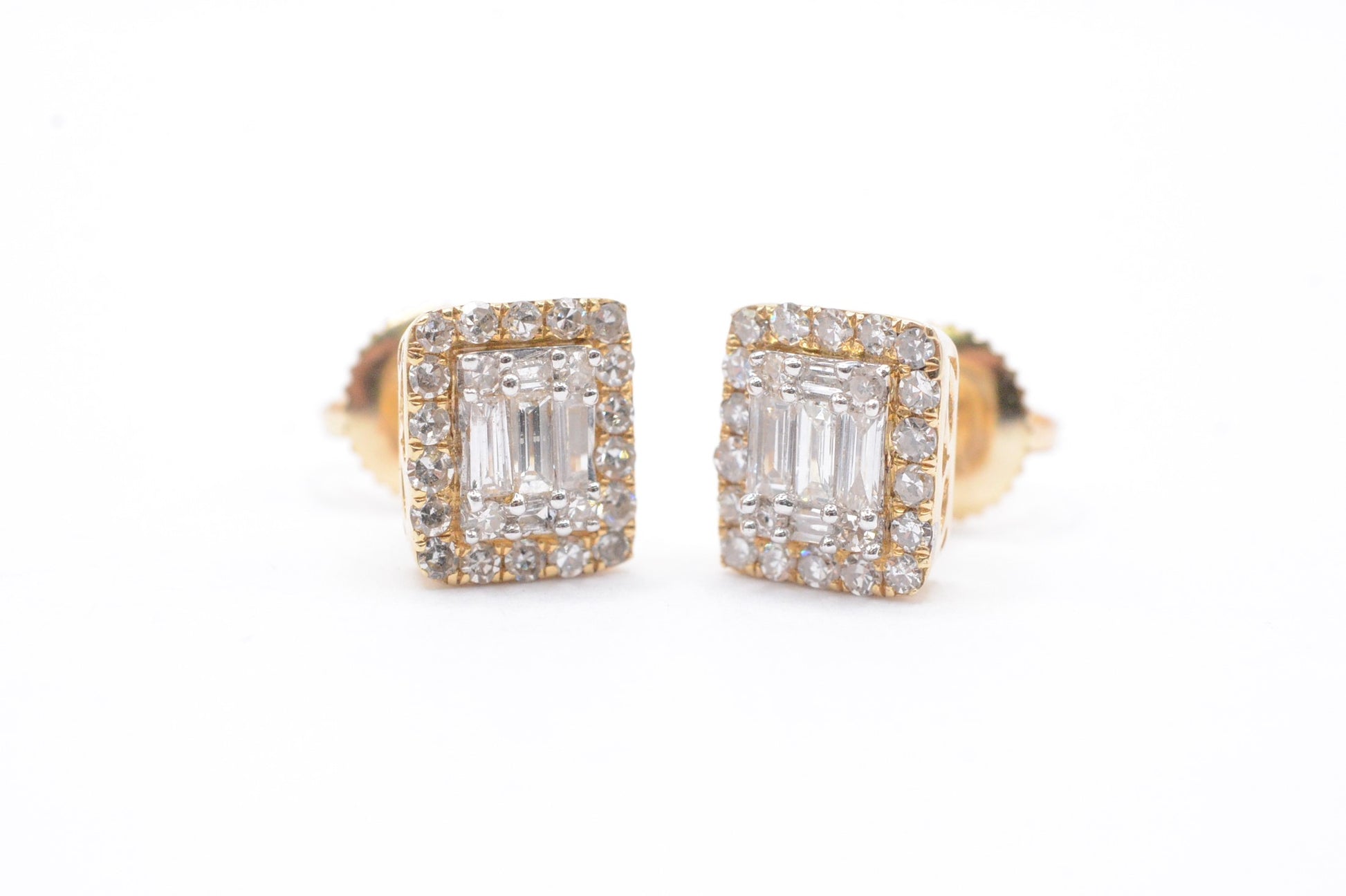 0.50 cttw Baguette Diamond Stud Earrings 10K Yellow Gold Cluster Studs