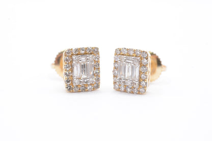 0.50 cttw Baguette Diamond Stud Earrings 10K Yellow Gold Cluster Studs