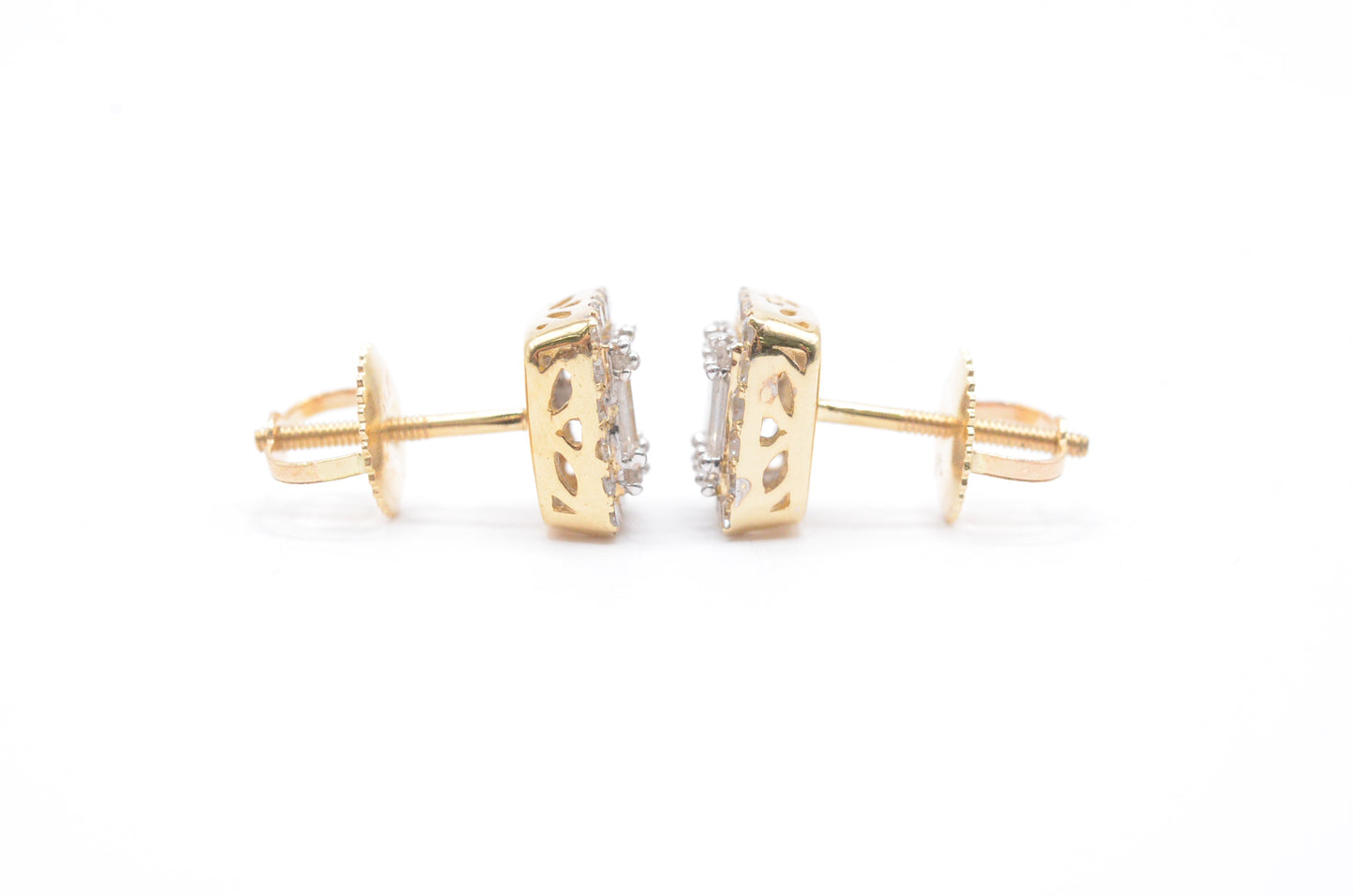 0.50 cttw Baguette Diamond Stud Earrings 10K Yellow Gold Cluster Studs