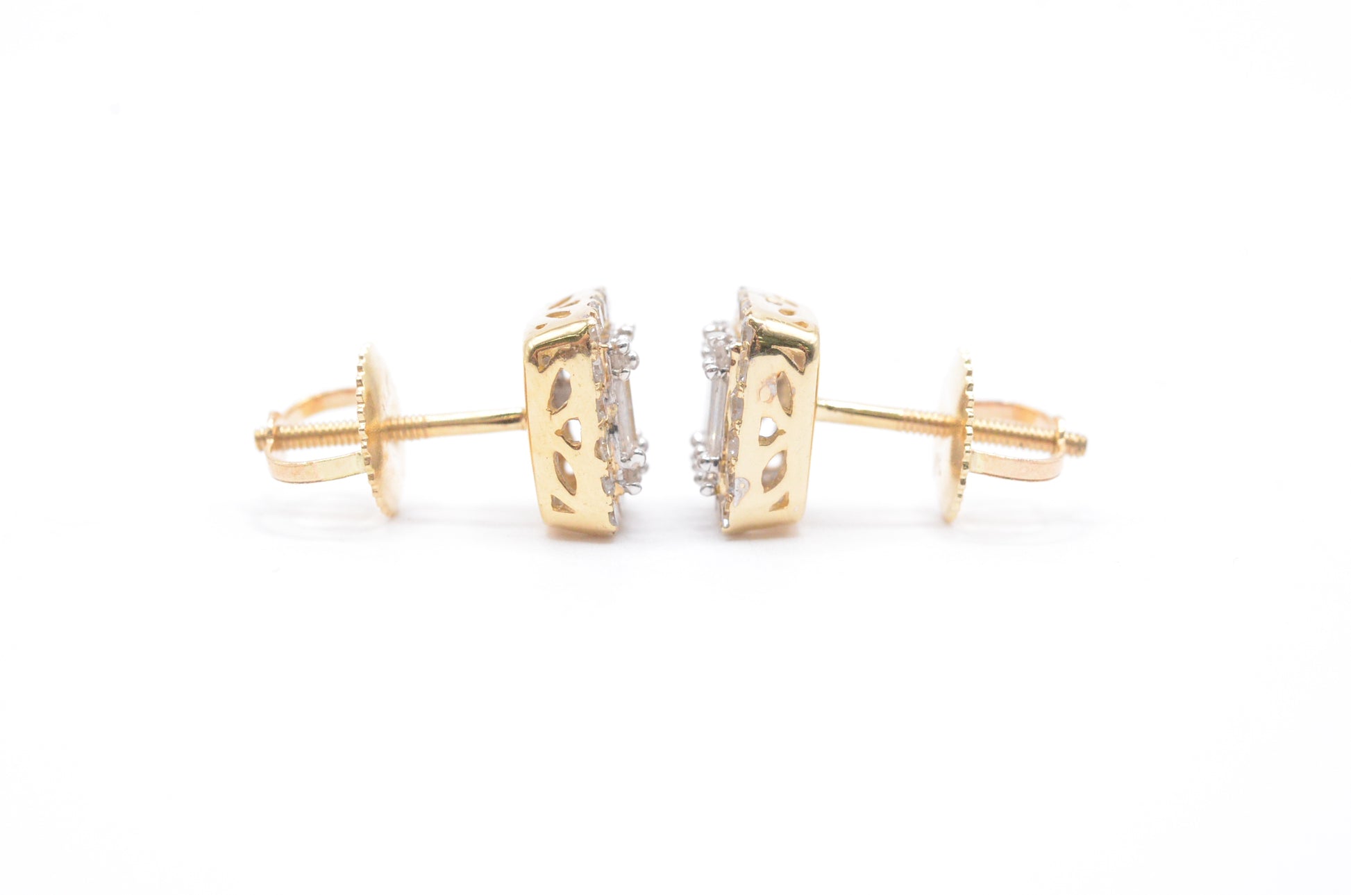 0.50 cttw Baguette Diamond Stud Earrings 10K Yellow Gold Cluster Studs