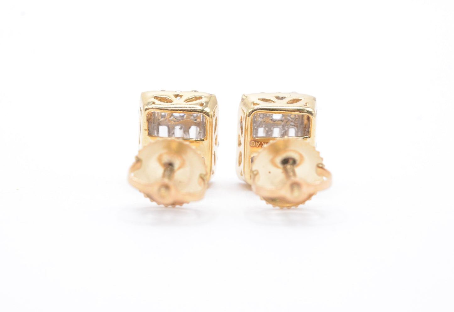 0.50 cttw Baguette Diamond Stud Earrings 10K Yellow Gold Cluster Studs