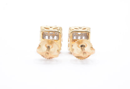 0.50 cttw Baguette Diamond Stud Earrings 10K Yellow Gold Cluster Studs