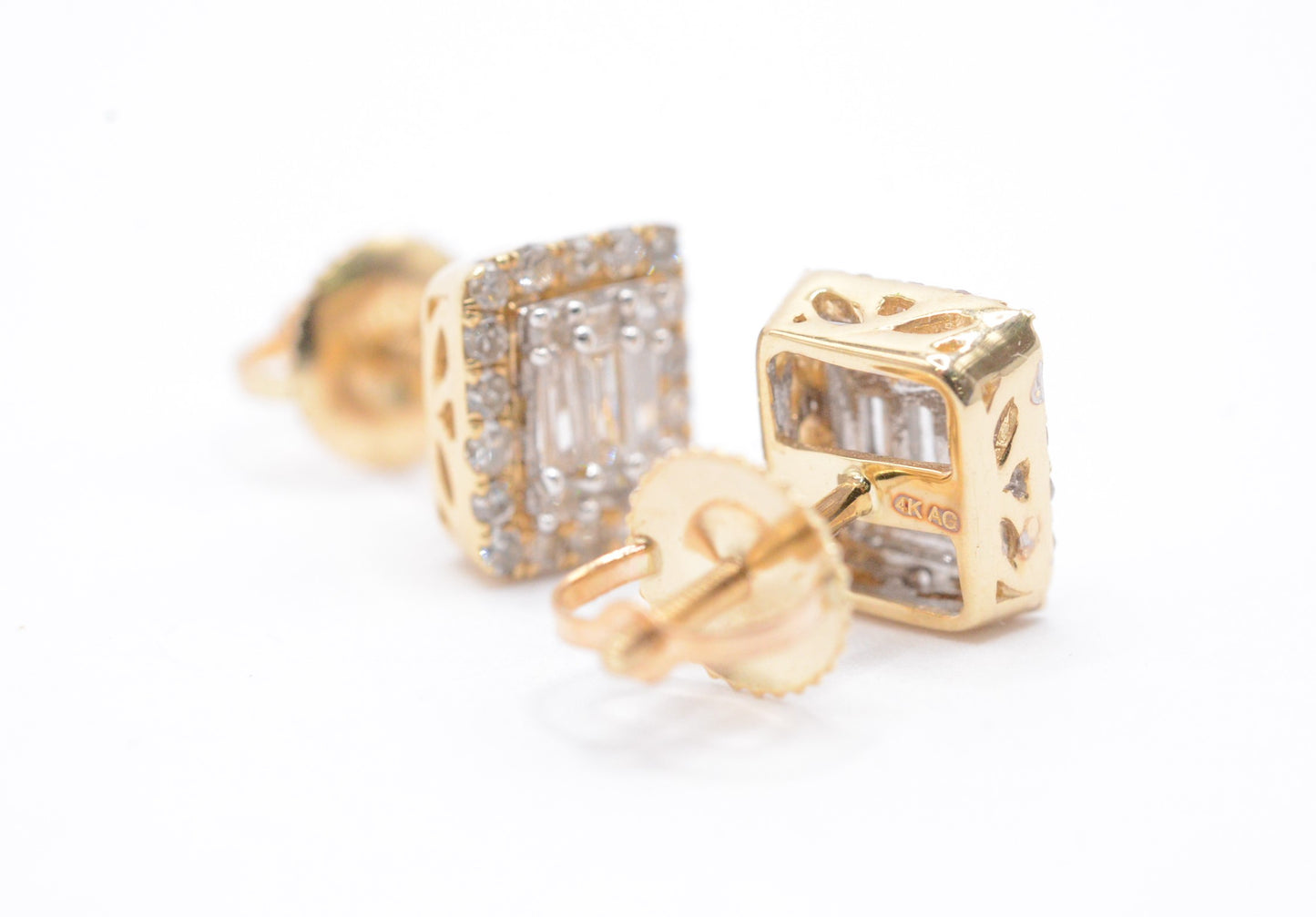 0.50 cttw Baguette Diamond Stud Earrings 10K Yellow Gold Cluster Studs