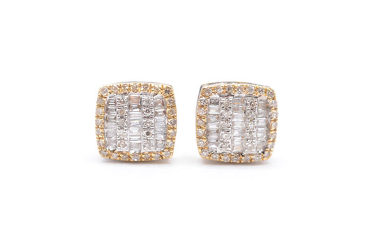 0.55 cttw Baguette Diamond Stud Earrings 10K Yellow Gold Cluster Studs