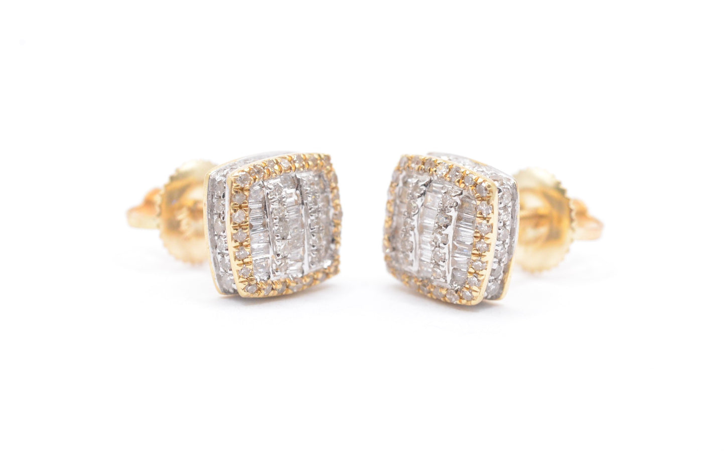 0.55 cttw Baguette Diamond Stud Earrings 10K Yellow Gold Cluster Studs