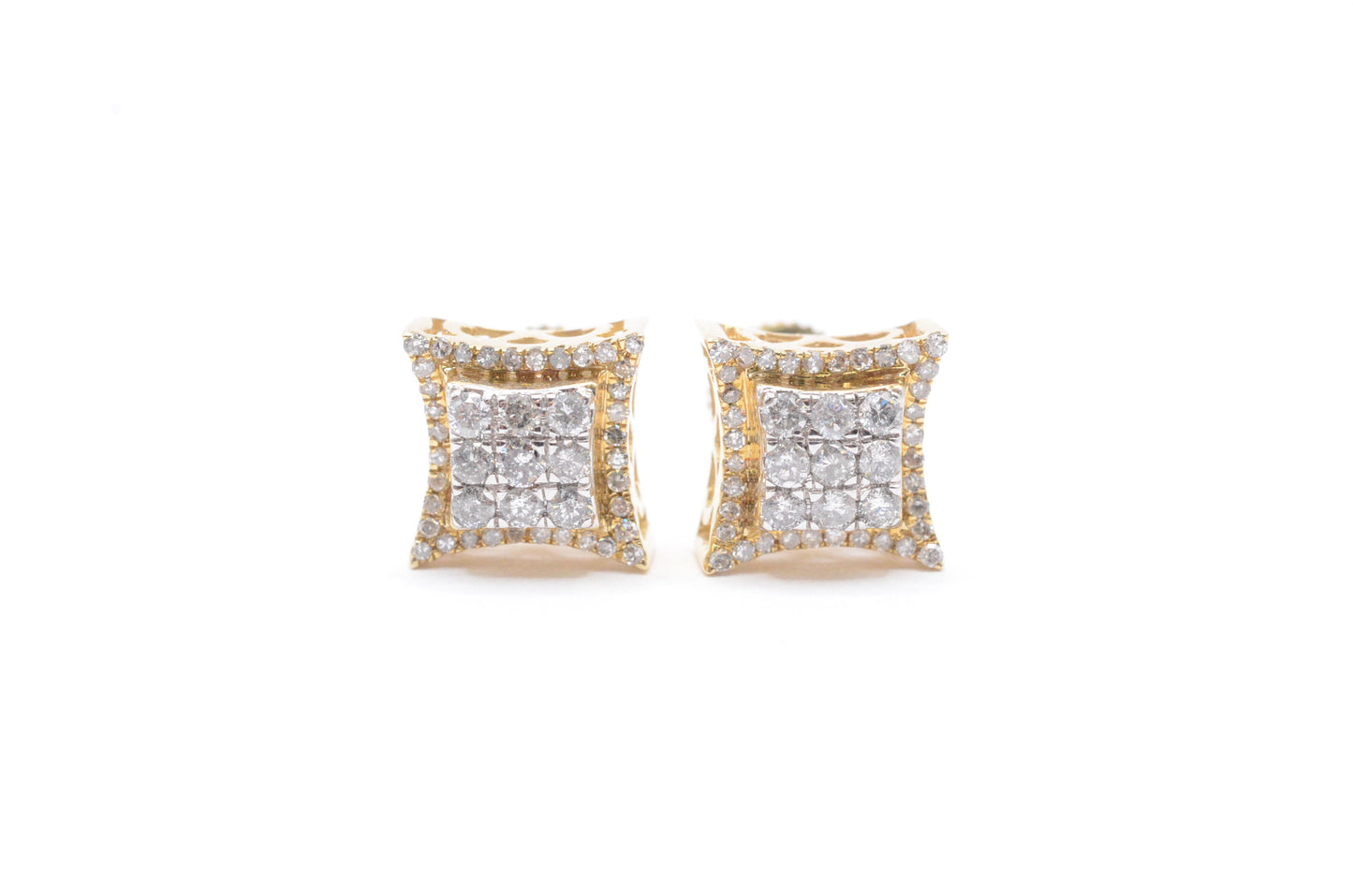 0.65 cttw 3-D Kite Diamond Stud Earrings 10K Yellow Gold Cluster Studs