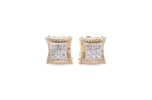 0.65 cttw 3-D Kite Diamond Stud Earrings 10K Yellow Gold Cluster Studs