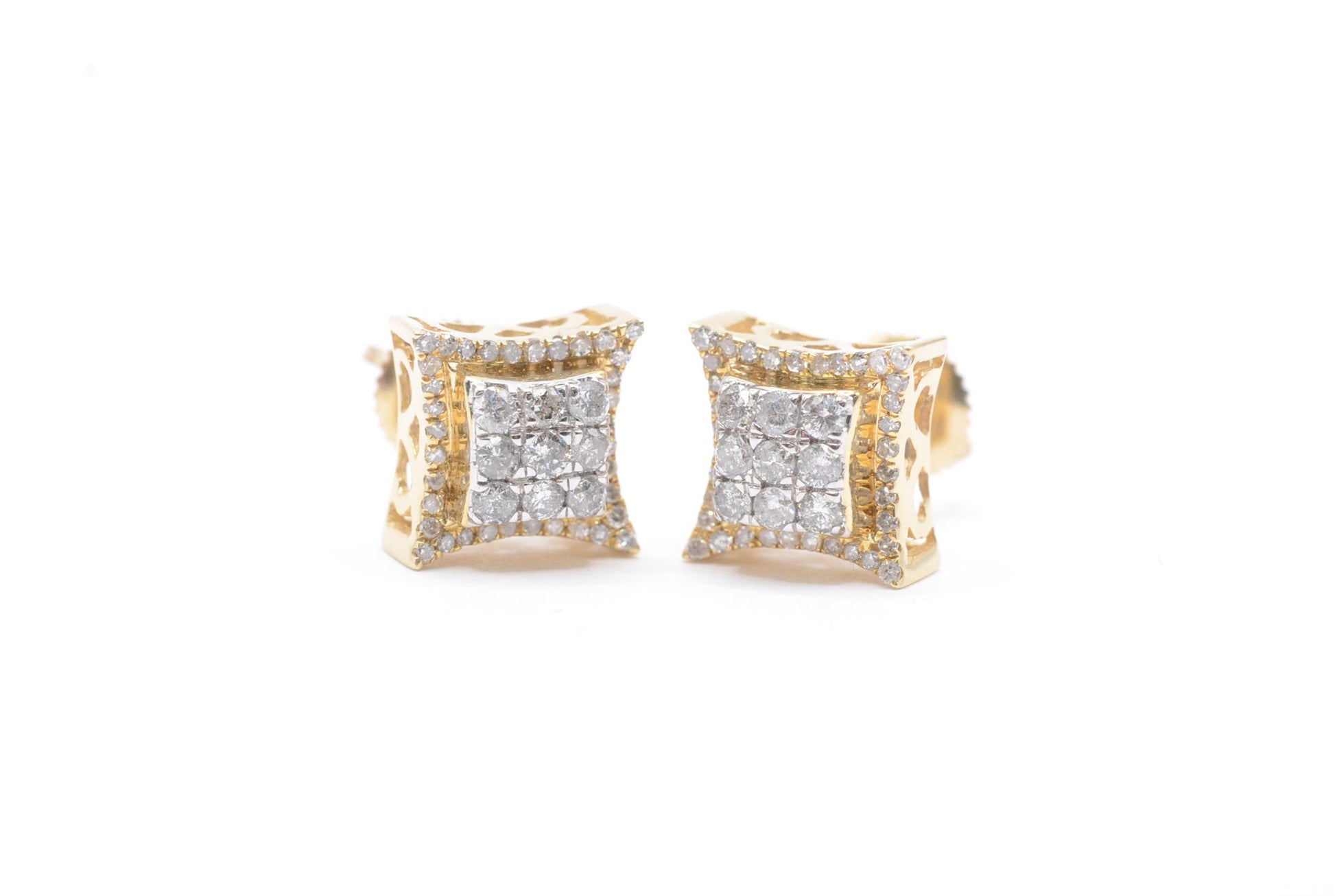 0.65 cttw 3-D Kite Diamond Stud Earrings 10K Yellow Gold Cluster Studs