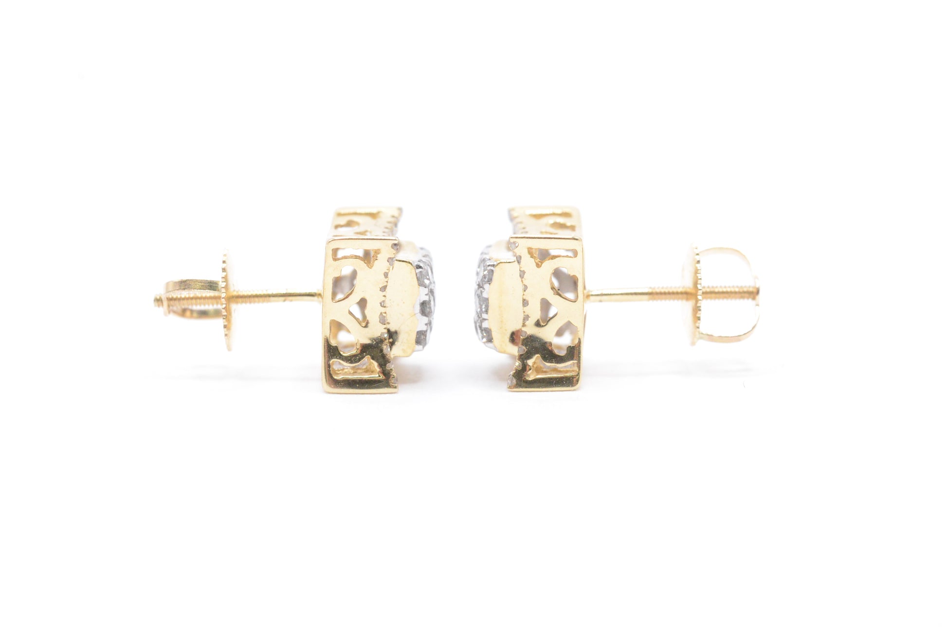 0.65 cttw 3-D Kite Diamond Stud Earrings 10K Yellow Gold Cluster Studs