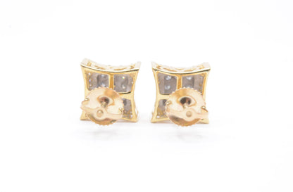 0.65 cttw 3-D Kite Diamond Stud Earrings 10K Yellow Gold Cluster Studs