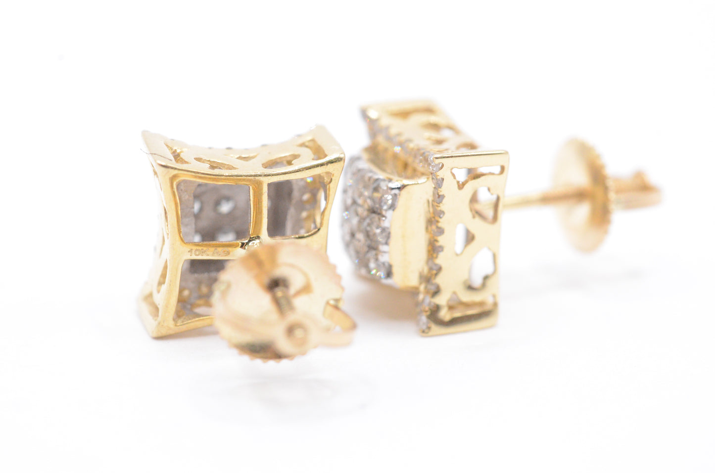 0.65 cttw 3-D Kite Diamond Stud Earrings 10K Yellow Gold Cluster Studs