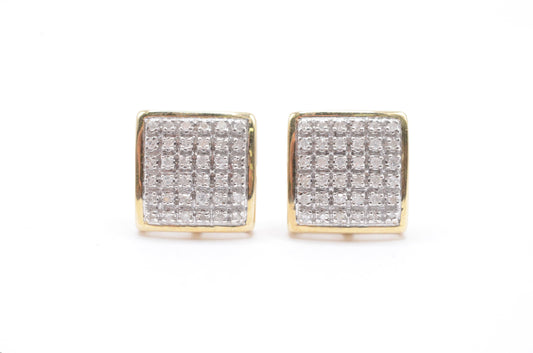 0.20 cttw Square Dome Diamond Stud Earrings 10K Yellow Gold Cluster Studs