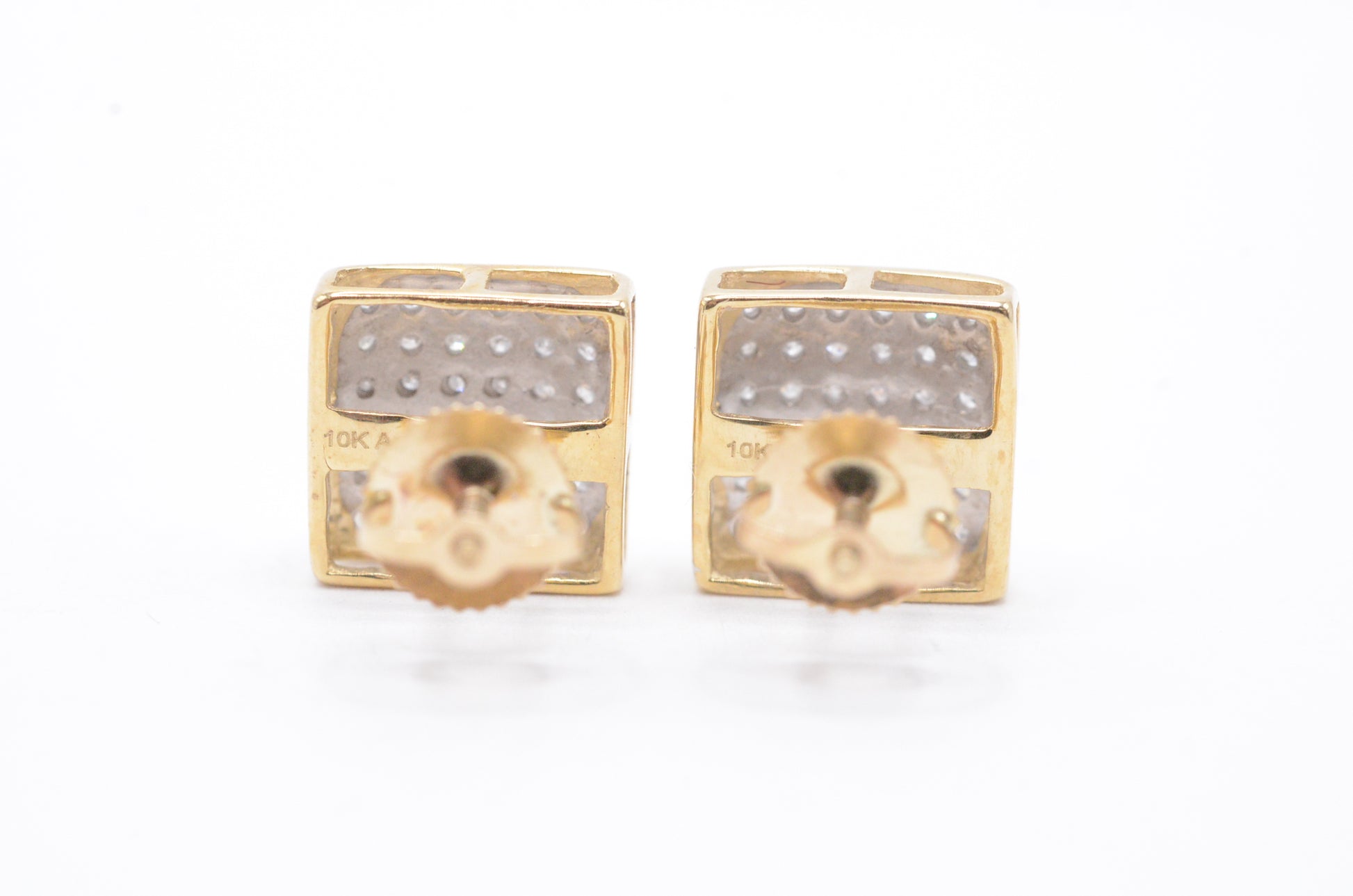 0.20 cttw Square Dome Diamond Stud Earrings 10K Yellow Gold Cluster Studs