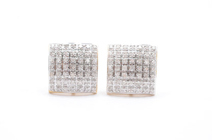 0.33 cttw Square Dome Diamond Stud Earrings 10K Yellow Gold Cluster Studs