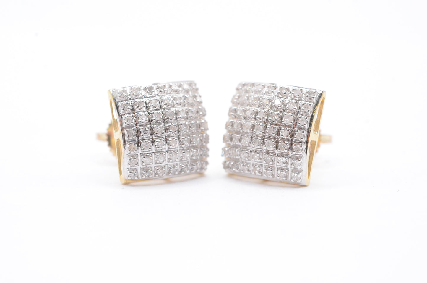 0.33 cttw Square Dome Diamond Stud Earrings 10K Yellow Gold Cluster Studs