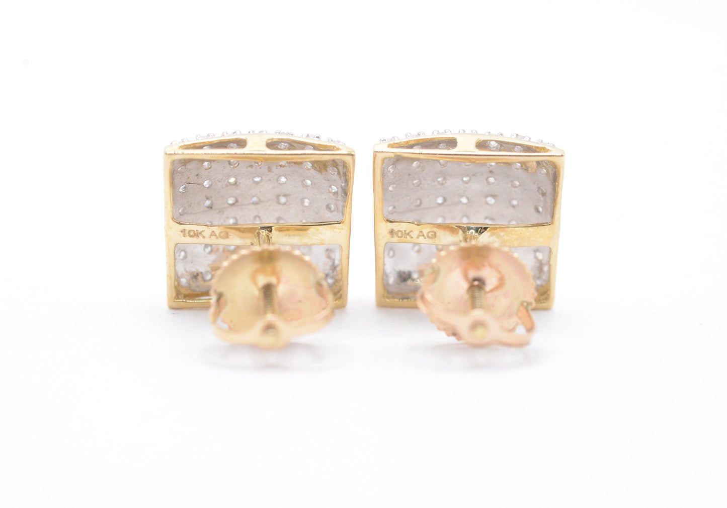 0.33 cttw Square Dome Diamond Stud Earrings 10K Yellow Gold Cluster Studs