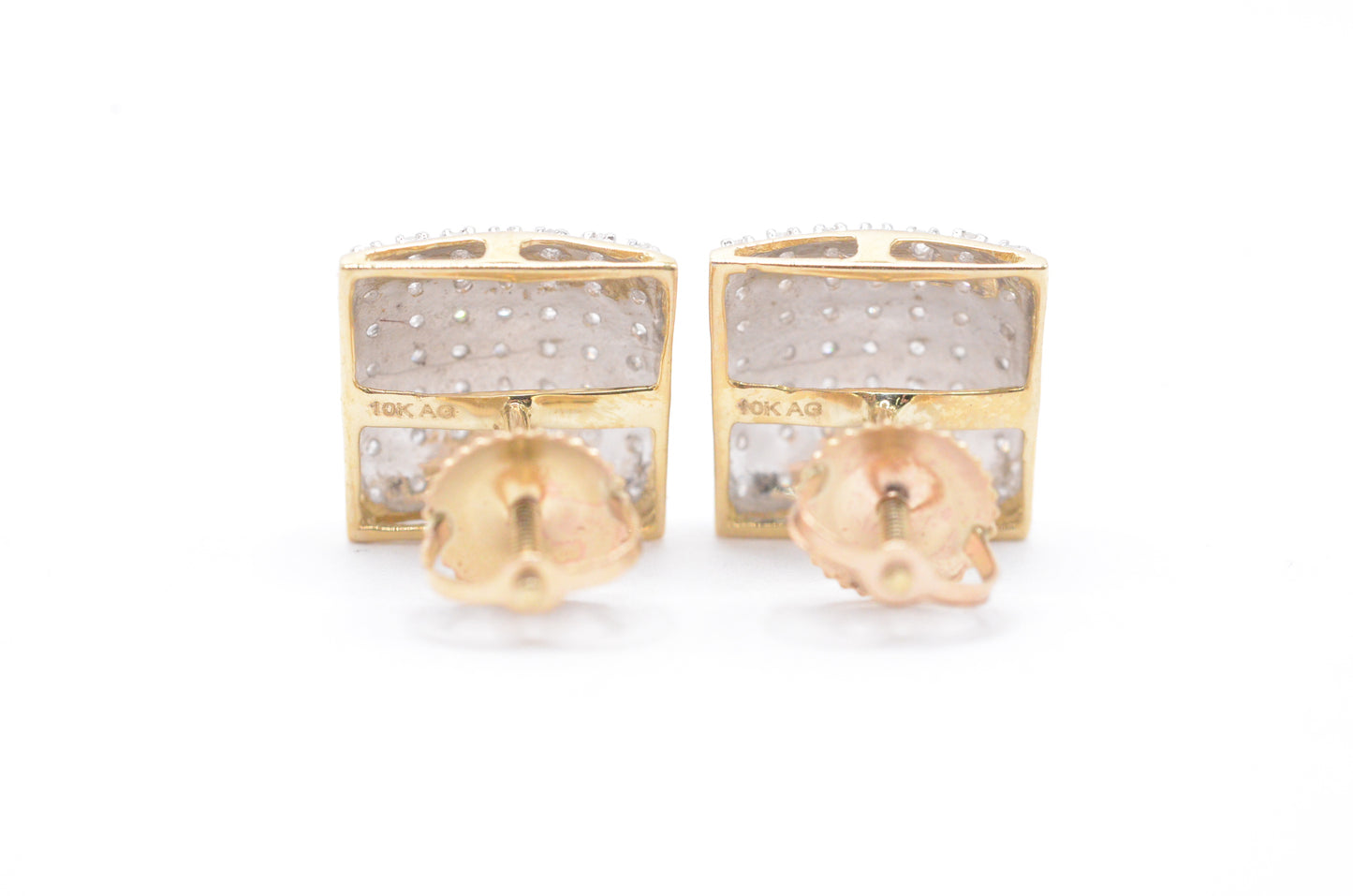 0.33 cttw Square Dome Diamond Stud Earrings 10K Yellow Gold Cluster Studs