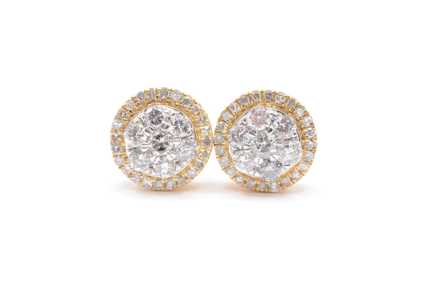 1.05 cttw 3-D Round Dome Diamond Stud Earrings 10K Yellow Gold Cluster Studs