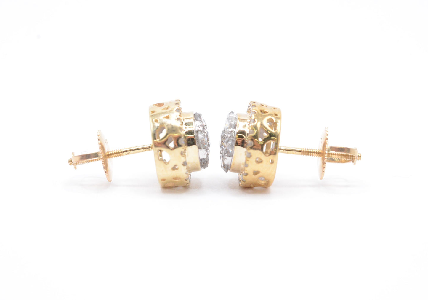 1.05 cttw 3-D Round Dome Diamond Stud Earrings 10K Yellow Gold Cluster Studs