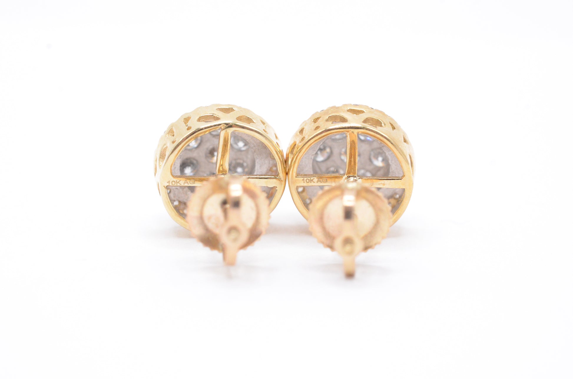 1.05 cttw 3-D Round Dome Diamond Stud Earrings 10K Yellow Gold Cluster Studs