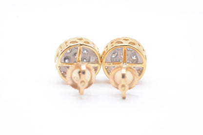 1.05 cttw 3-D Round Dome Diamond Stud Earrings 10K Yellow Gold Cluster Studs