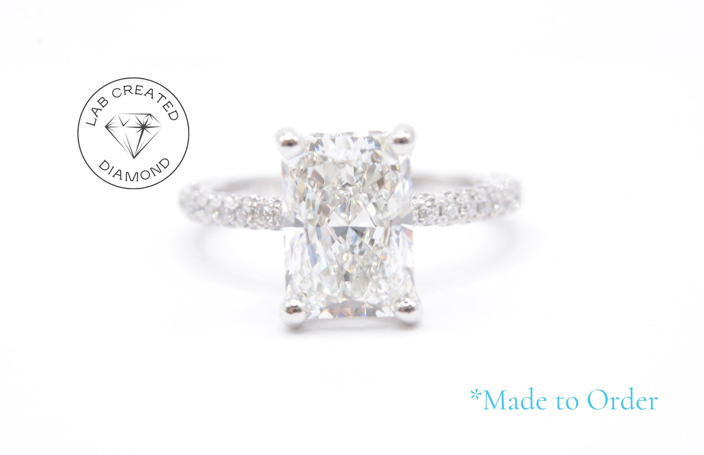 Made to Order 2ct Radiant Lab Diamond Engagement Ring 3D Setting 14K White Gold Made to Order Lab Engagement Rings