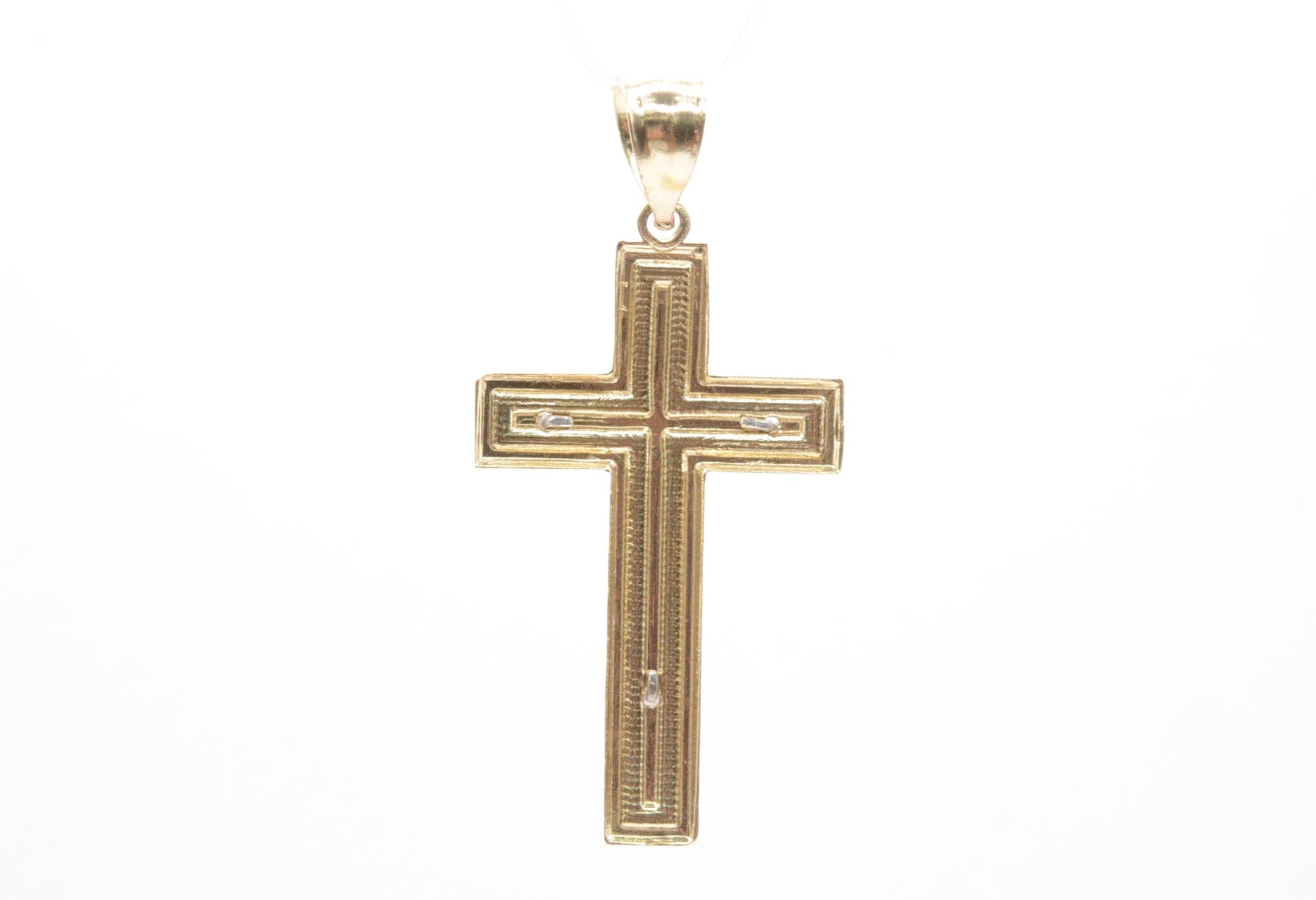 2.25" Engraved Crucifix Pendant 14K Two-Tone Gold Crosses