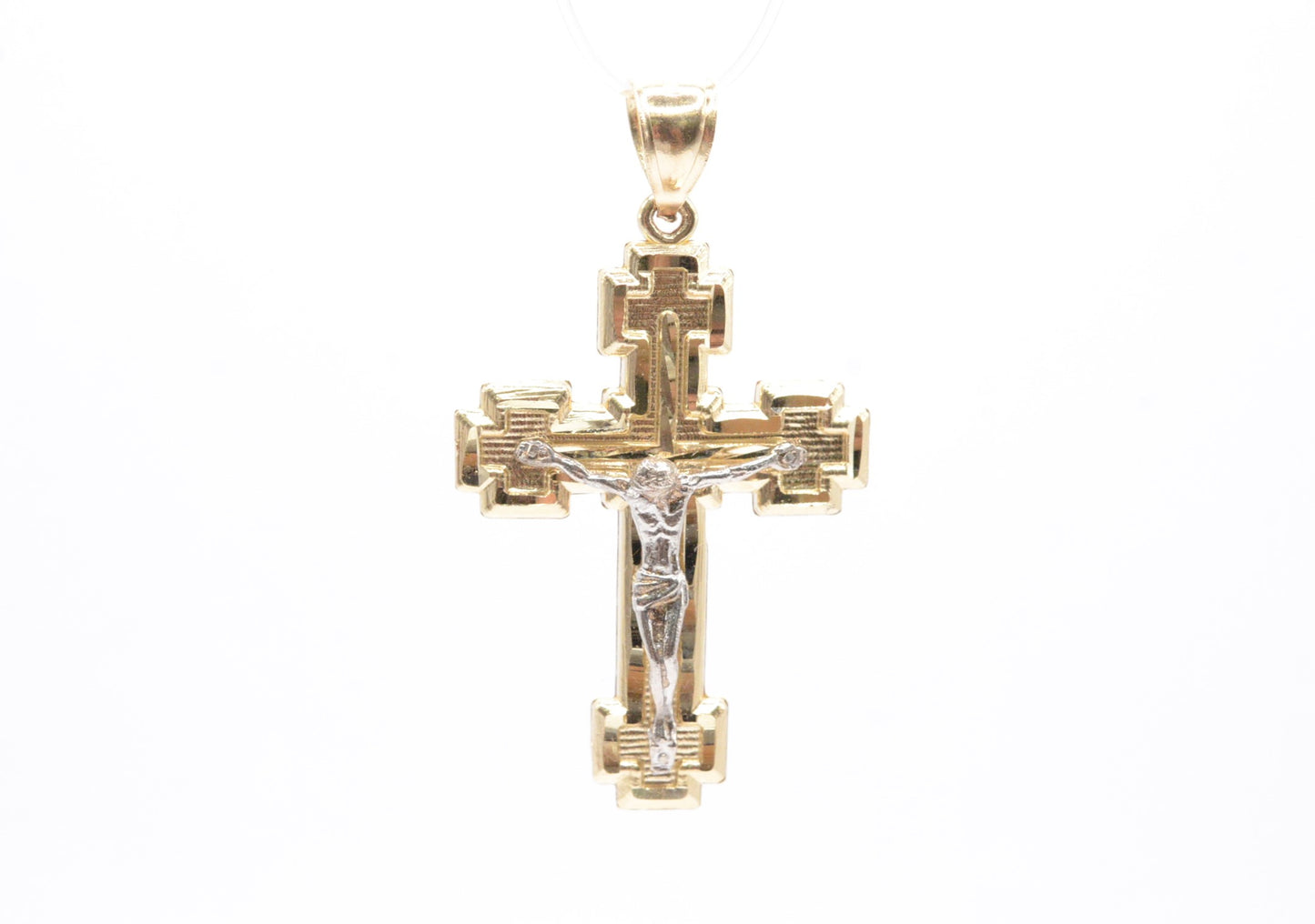 1.75" Engraved Crucifix Pendant 14K Two-Tone Gold Crosses