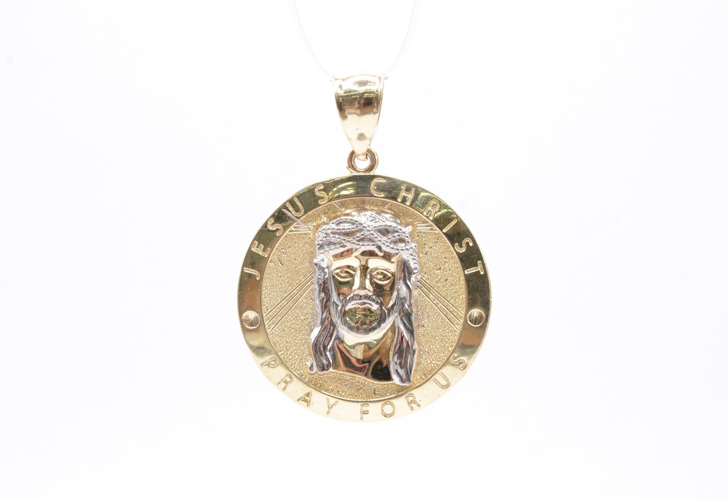 1.75" Round Jesus Christ Pendant 14K Yellow Gold Jesus