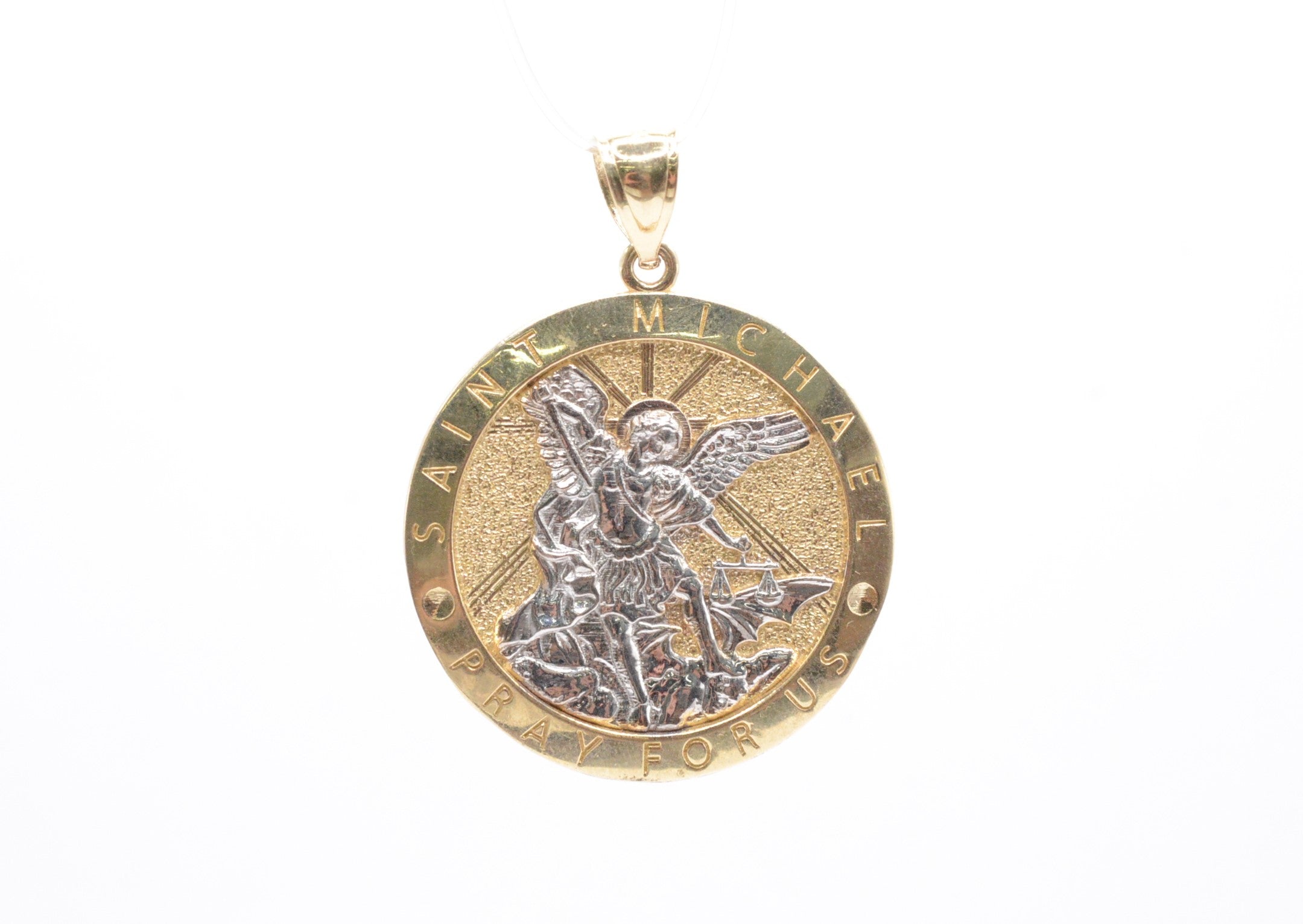 Shops 14kt real white gold saint Michael Pendant