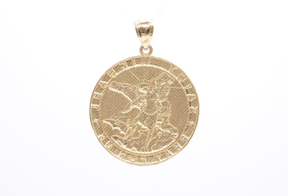 1.5" Round Saint Michael Pendant 14K Yellow/White Gold Religious