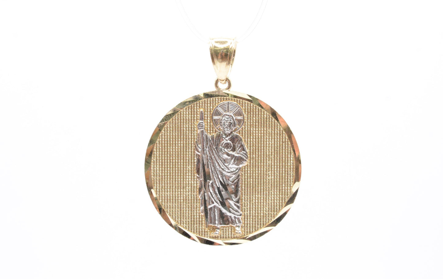 1.5" Round St. Lazarus Pendant 14K Yellow Gold Religious