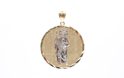 1.5" Round St. Lazarus Pendant 14K Yellow Gold Religious