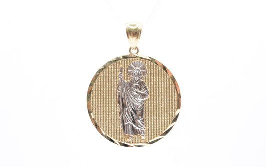 1.5" Round St. Lazarus Pendant 14K Yellow Gold Religious