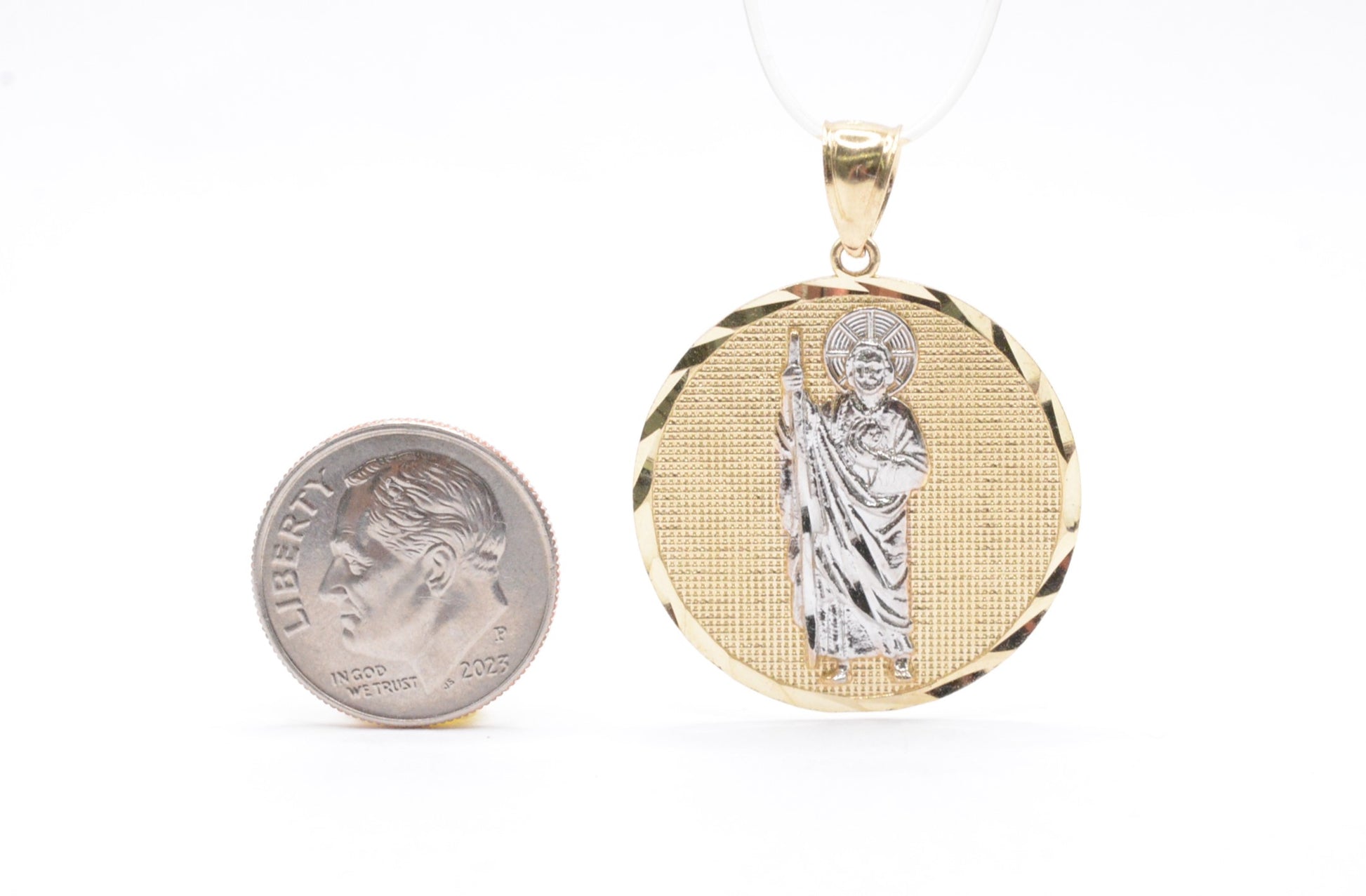 1.5" Round St. Lazarus Pendant 14K Yellow Gold Religious