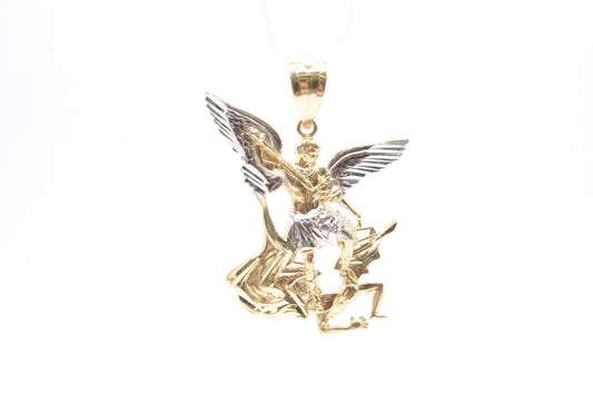 1.75" Saint Michael Pendant 14K Two-Tone Gold Religious