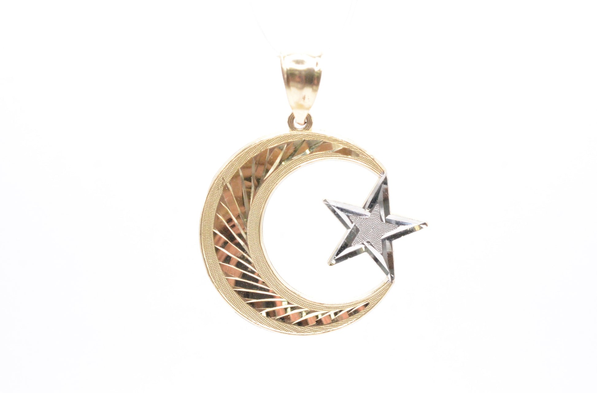 1.75" Moon & Star Pendant 14K Two-Tone Gold Other