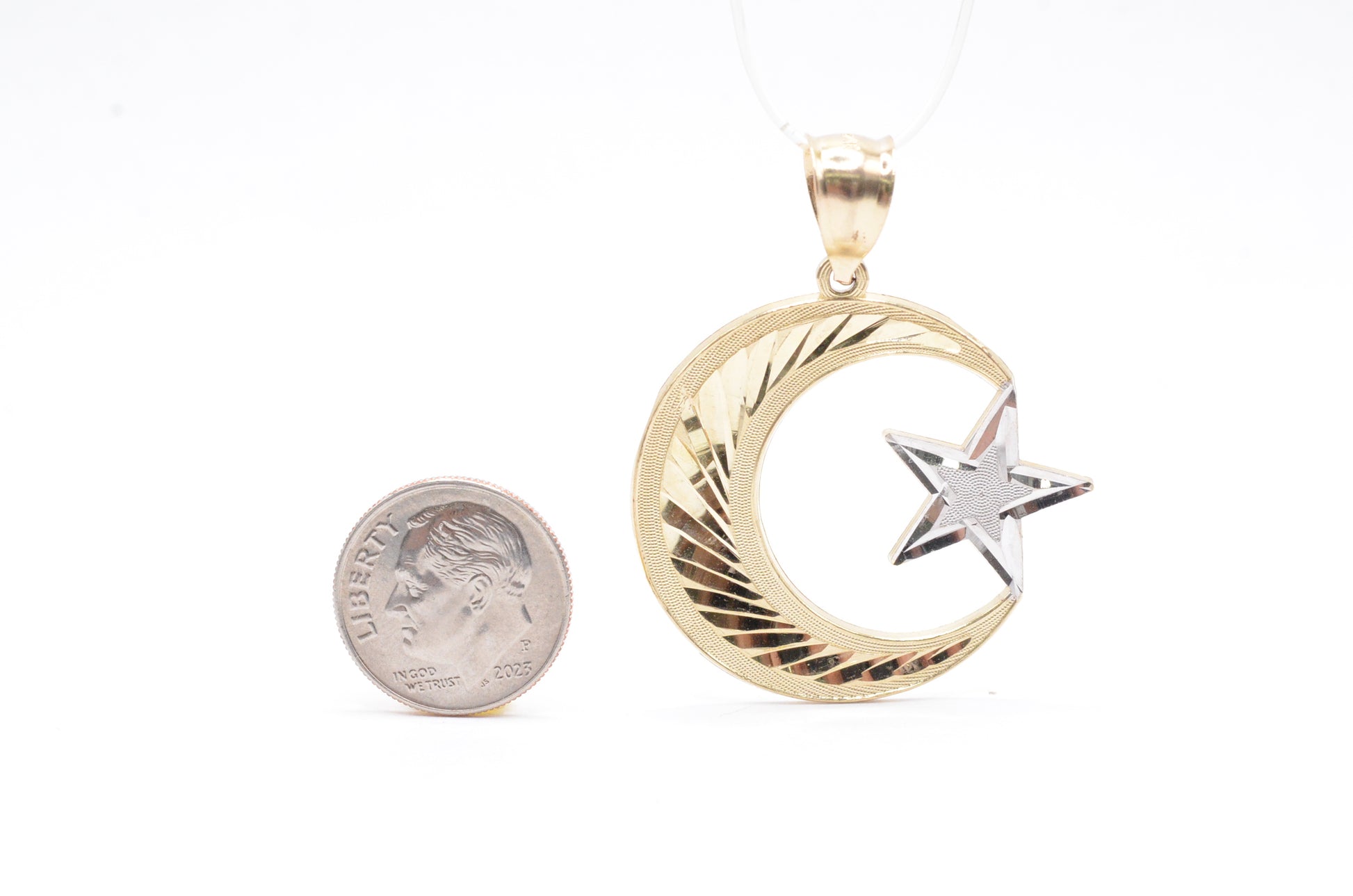 1.75" Moon & Star Pendant 14K Two-Tone Gold Other