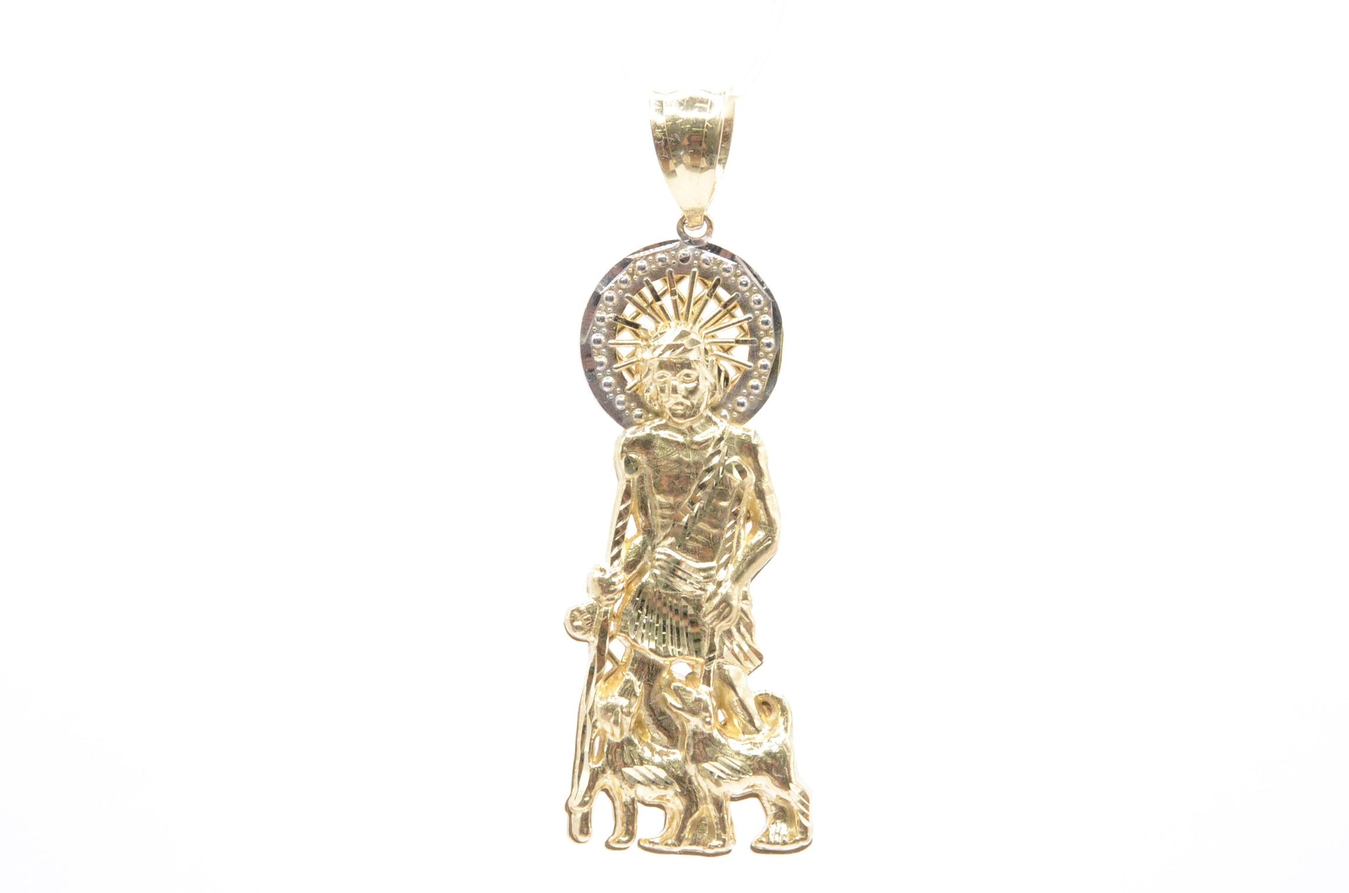 2.5" Saint Lazarus Pendant 14K Yellow Gold Religious