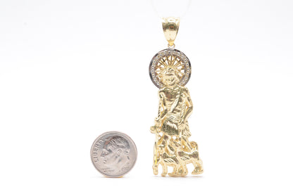 2.5" Saint Lazarus Pendant 14K Yellow Gold Religious