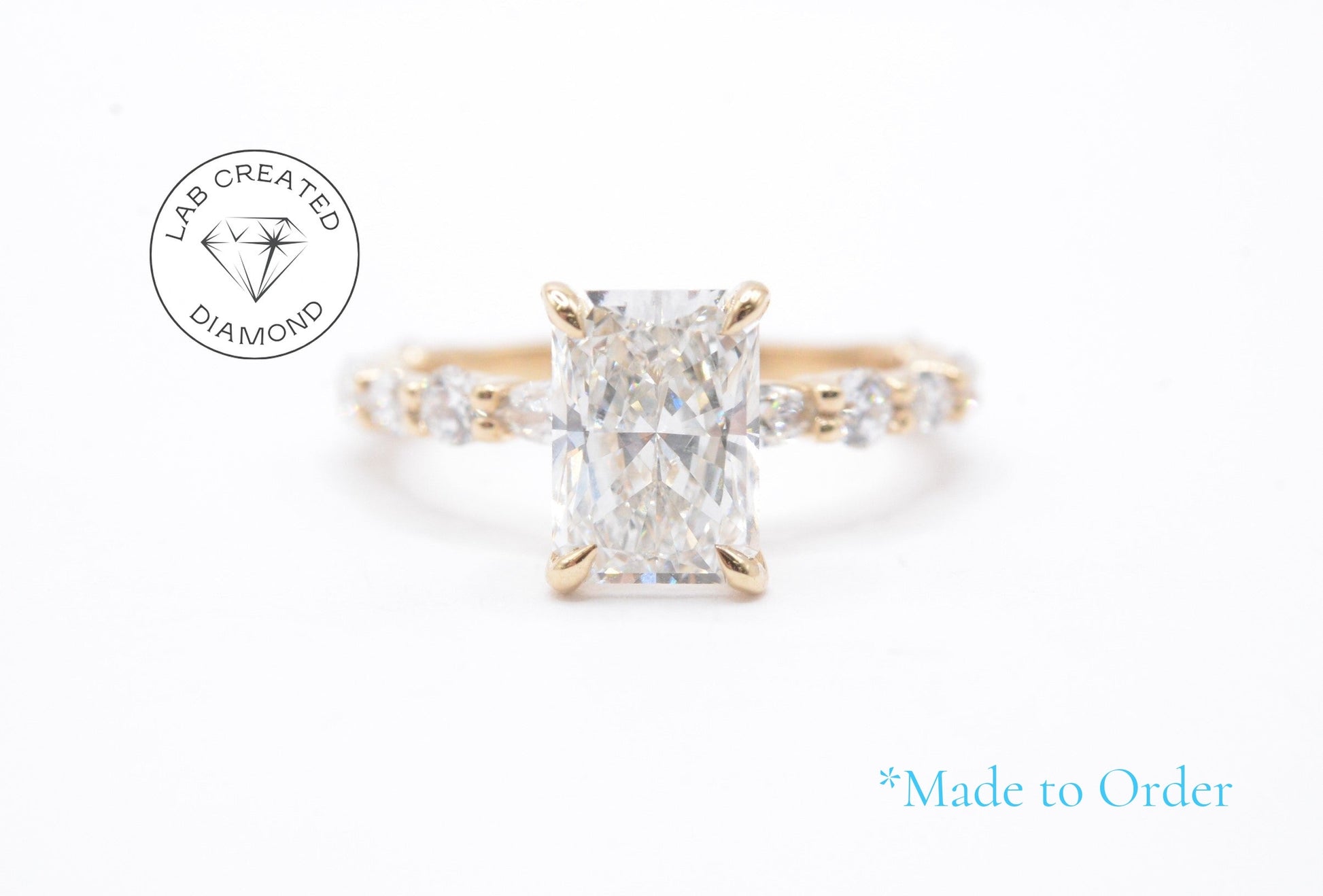 Made to Order-2ct Radiant Lab Diamond Engagement Ring 14K Yellow Gold Made to Order