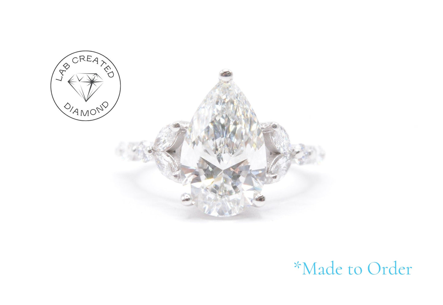Made to Order-3ct Pear Lab Diamond Engagement Ring 14K White Gold Made to Order