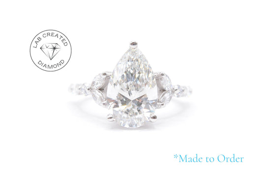 Made to Order-3ct Pear Lab Diamond Engagement Ring 14K White Gold Made to Order