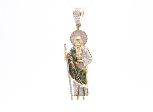 1.5" 0.45 cttw St. Jude Green/White Diamond Pendant 10K Yellow Gold Religious