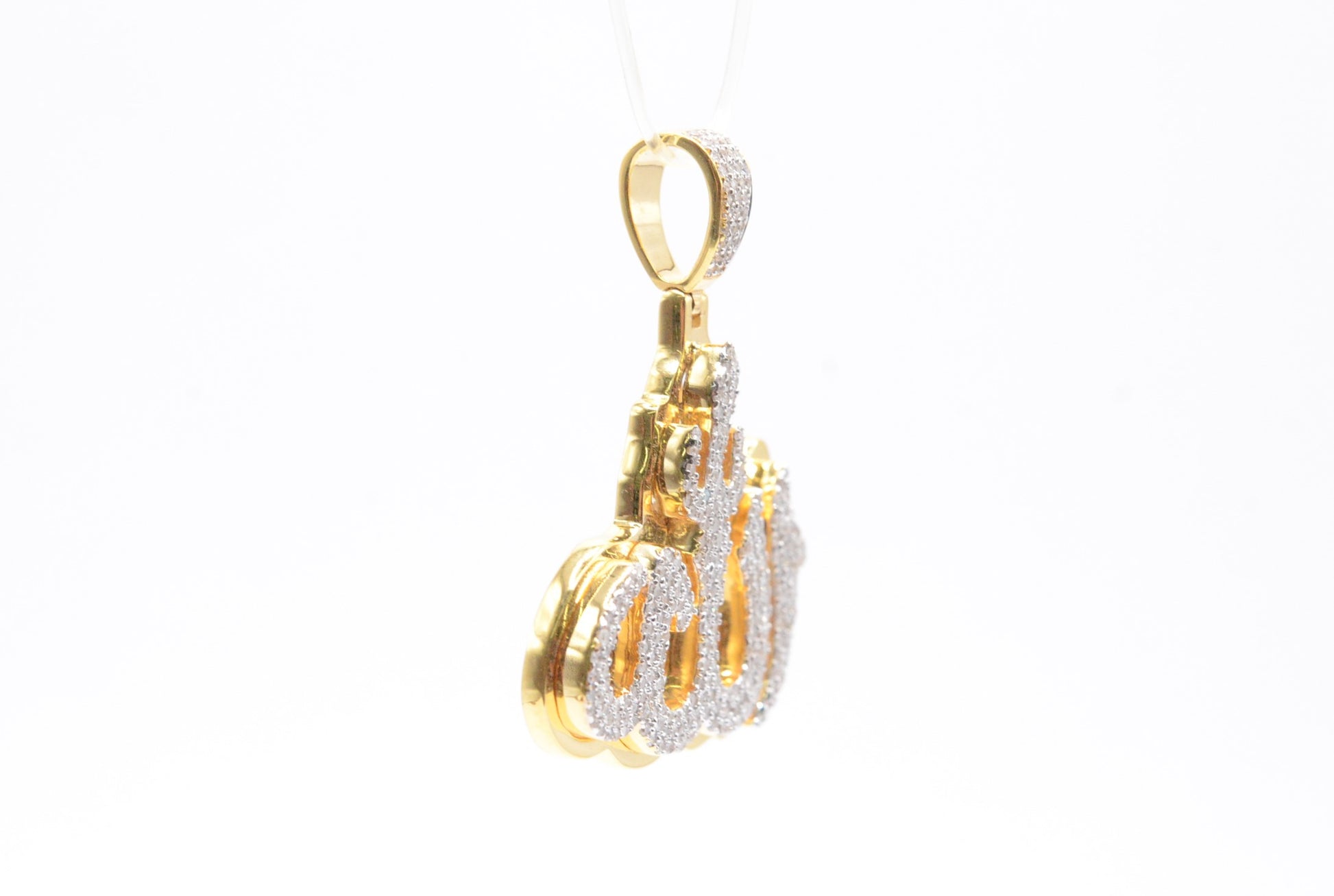 1.25" .65 cttw 3D "Allah" Diamond Pendant 10K Yellow Gold Religious